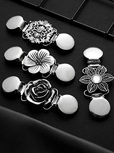 Jetec 4 Pieces Vintage Sweater Shawl Clips Retro Cardigan Collar Dress Shirt Brooch Clips for Women Wearing, 4 Styles - style: Flower Style