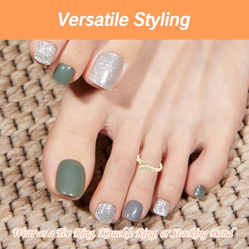 Toe Ring for Women Cute Adjustable Big Toe Rings Non-Tarnish Diamond Jewelry Waterproof Stainless Steel Toe Rings Plated Triple Moonstone Snake Knot Simple Band - color: Gold