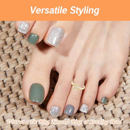 Toe Ring for Women Cute Adjustable Big Toe Rings Non-Tarnish Diamond Jewelry Waterproof Stainless Steel Toe Rings Plated Triple Moonstone Snake Knot Simple Band - color: Gold