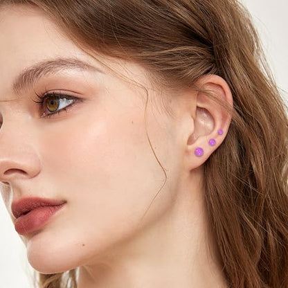 12 Pairs Stud & Hoop Earrings Set for Women 2-5mm Colorful Ball & Cubic Zirconia Stud earrings 8/10/12mm Hoop Earrings Hypoallergenic Stainless Steel Jewelry Gift Collection - color: purple