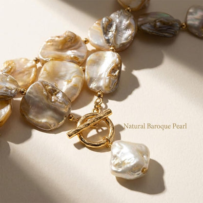 Chunky Shell Choker Necklace for Women,Natural Irregular Pearl Beaded Beach Necklaces,OT Buckle Pearl Pendant Choker,Bohemian Beach Necklace,Summer Beach Vacation Jewelry Gift for Women - color: Amber