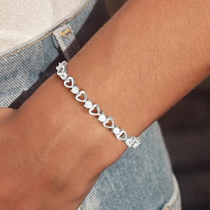 Tennis Bracelet for Women - 14K Gold Plated Heart Cubic Zirconia Bracelet, Dainty Trendy Anniversary Birthday Christmas Jewelry Gift for Her - color: White Gold (5.9-6.5 Inches)