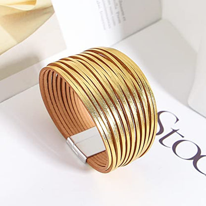 hotoo Leather Wrap Bracelet for Women - color: Gold