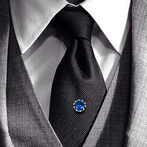 HAWSON Mens Tie Tack with Chain Round Crystal Wedding Business Accessories - color: Gold + Capri Blue