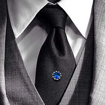 HAWSON Mens Tie Tack with Chain Round Crystal Wedding Business Accessories - color: Gold + Capri Blue