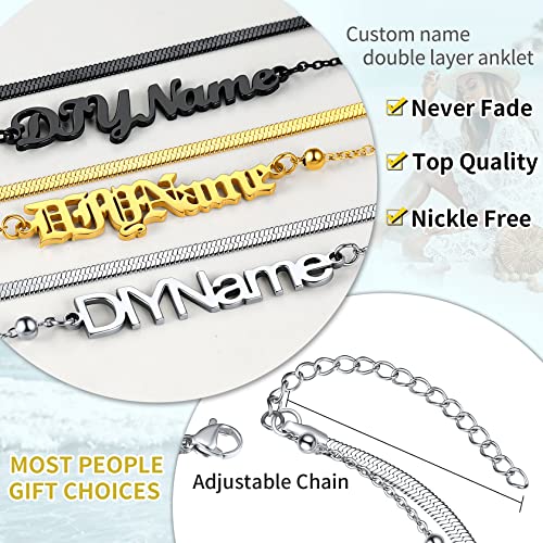 ChainsHouse Double Layer Anklet Bracelet for Women,Adjustable Chain Anklets Stackable Dainty Anklets,Stainless Steel/Gold Plated/Black Ankle Jewelry Gifts - color: A-Silver-Snake Chain