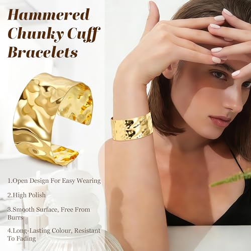 6 Pieces Upper Arm Cuff Arm Band Cuff Bangle Bracelet for Women Hammered Chunky Bracelets Open Wide Wire Bracelets Minimalist Coil Bangle Set Gold Sliver Wrist Cuff Wrap Bracelet Adjustable - color: Gold Cuff Bracelets B