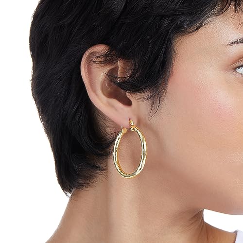 Amazon Essentials Gold Plated and Silver Plated Textured Hoop Sets - color: Yellow Gold, style: Gold Hammered