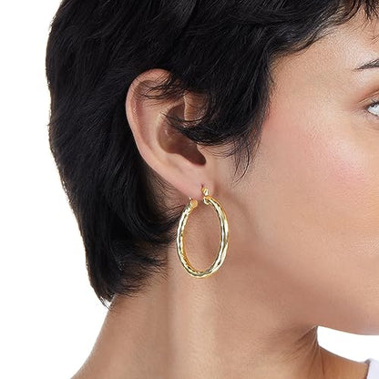 Amazon Essentials Gold Plated and Silver Plated Textured Hoop Sets - color: Yellow Gold, style: Gold Hammered