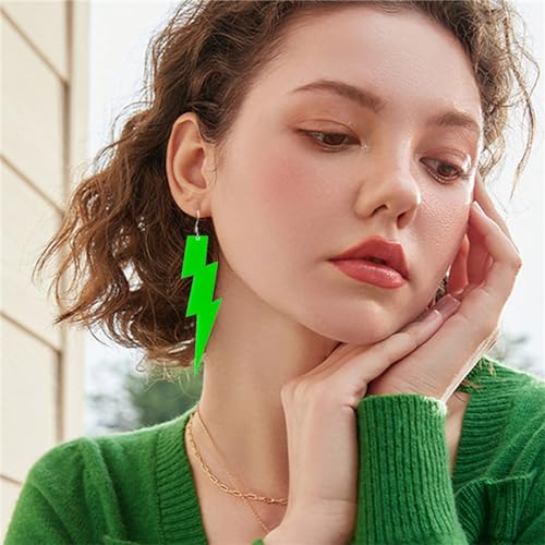 ONLYJUMP Acrylic Exaggerated Lightning Earrings Statement Punk Retro Geometric Delicate Neon Personalized Earrings Accessory Jewelry for Women - color: Exaggerated Green