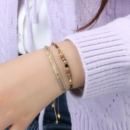 KELITCH Crystal Agate Friendship Bracelet Handmade Seed Beads Adjustable Bracelets for Women - color: Brown