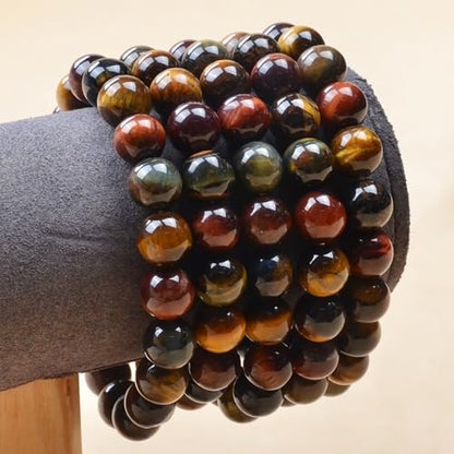 MASSIVE BEADS Handmade Yoga Stretch Elastic Bracelet Natural Stone Crystal Healing Power Energy Gifts for Unisex Adult 4mm 6mm 8mm 10mm - color: 3-Tiger's Eye (Vitality and Abundance), size: 10mm