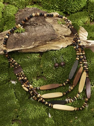 MINACHI Vintage Retro Wooden Beaded Multi Layered Long Necklace, Irregular Unique Shape Beads, Monochrome Style Women's Jewelry, Holiday Accessories - style: Necklace SL13-041