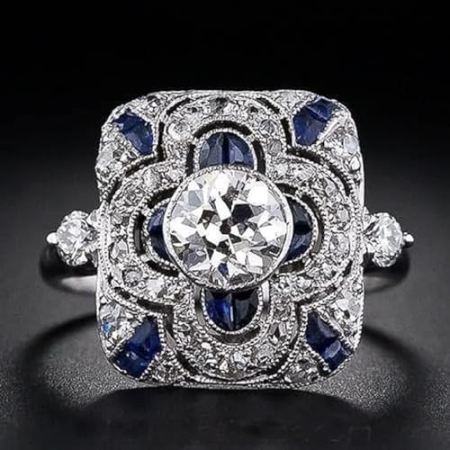 S925 Sterling Silver Vintage Fashion Women's Jewelry Sapphire Gemstone Cocktail Anniversary Ladies Wedding Engagement Ring Size 6-10 CZC685 - size: 6