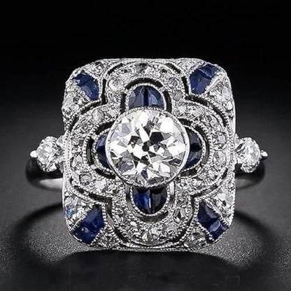 S925 Sterling Silver Vintage Fashion Women's Jewelry Sapphire Gemstone Cocktail Anniversary Ladies Wedding Engagement Ring Size 6-10 CZC685 - size: 6