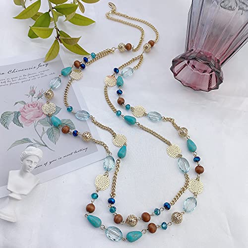 Bocar Long Necklaces for Women Trendy, Boho Layered Crystal Beaded Collar Necklaces for Women, Fashion Statement Necklaces Jewelry - color: Blue