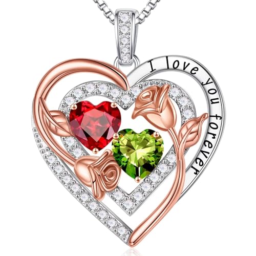 Iefil Birthstone Necklace for Women - Sterling Silver Birthstone Necklace, Anniversary Birthday Gifts for Wife Girlfriend Mom - color: 01-08-Jan-Aug Birthstone
