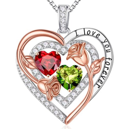 Iefil Birthstone Necklace for Women - Sterling Silver Birthstone Necklace, Anniversary Birthday Gifts for Wife Girlfriend Mom - color: 01-08-Jan-Aug Birthstone