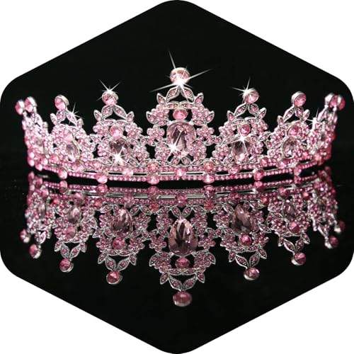 Kamirola - Queen Crown and Tiaras Princess Crown for Women Crystal Headbands for Bridal, Princess for Wedding and Party - color: PINK & SILVER