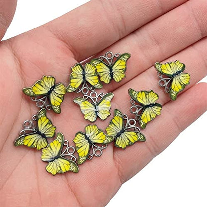 Zhiheng 50 Pack Alloy Butterfly Charms Monarch Butterfly Enamel Pendant Beads for Jewelry Making DIY Earring Necklace Bracelets Accessories Wine Charms - color: Yellow