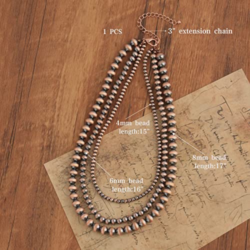 Navajo Pearl Necklace Western Jewelry for Women Cowgirl | Layered Western Necklaces Country Concert Choker Jewelry Gift - color: red 1pcs (4mm+6mm+8mm)