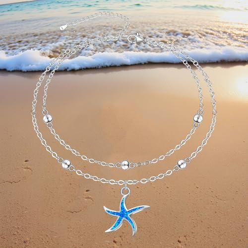 Sterling Silver Anklets for Women Sea Turtle Starfish Anklet Bracelet Ocean Beach Jewelry Opal Summer Foot Mothers Day Gift - style: Anklet-Starfish-A002