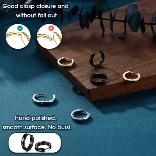 Jstyle 3Pairs Hypoallergenic 316L Stainless Steel Hoop Earrings 12/16/20MM | Silver Gold Black Hoop Earrings Set for Men Women Non Tarnishing Comfort Fit Sleeper Earrings Lightweight Trendy Jewelry Gift - size: 16mm