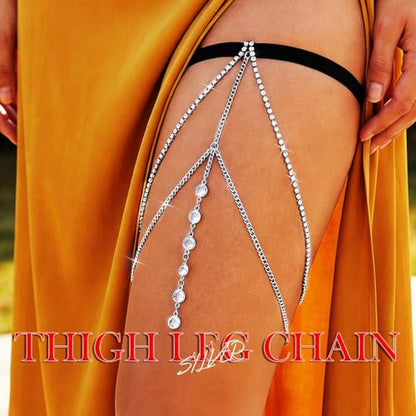 Rhinestone Thigh Chain Beaded Thigh Jewelry for Women - color: Silver