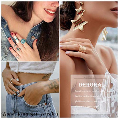 Boho Rings Set Gold Ring Crystal Joint Knuckle Finger Rings Stackable Ring Jewelry for Women (F)