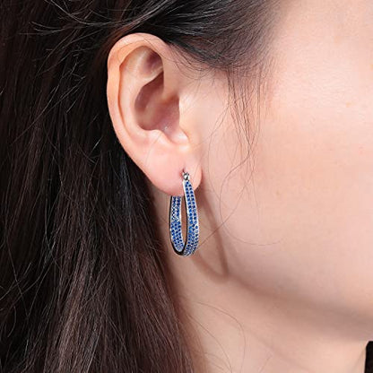 925 Sterling Silver Post Hoop Earrings for Women Gilrs Multcolors Cubic Zircon Hoops 14K Gold Plated Oval Chunky Hoop Earrings Jewelry Gift for Mothers Day/July 4th/Wedding/Party/Christmas - color: Navy blue