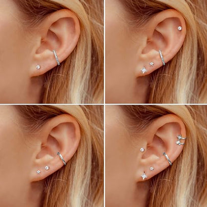 LOLIAS 16G G23 Titanium Tragus Conch Helix Piercing Jewelry 6mm 8mm 10mm - Internally Threaded Flat Back Stud Cartilage Earrings Hypoallergenic Forward Earlobe Labret Tragus Piercing Jewelry - color: Clear CZ-Titanium
