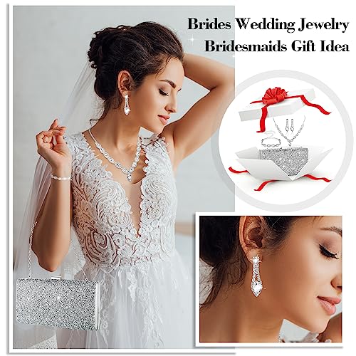 Mixweer 4 Pieces Clutch Purses Bag for Women Evening Rhinestone Jewelry Set Bling Necklace Earrings Bracelets Set for Wedding - style: Graceful Style