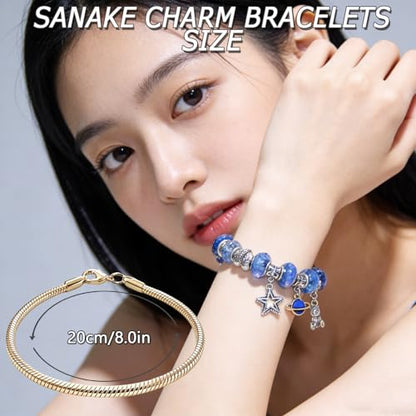 Exway 10 Pcs Snake Charm Bracelet Chain 8.0 Inch Gold Charm Bracelet Kit Snake Chain Bracelets Chain for Christmas DIY Women Jewelry Making Gifts - color: gold style A, size: 8.0in