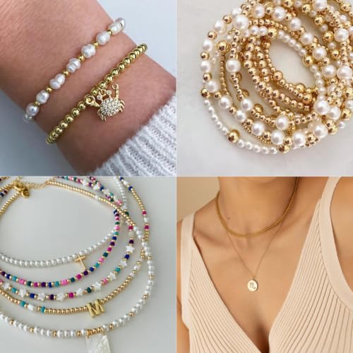8000PCS Gold Beads for Jewelry Making 4mm Small Seed Beads Bulk | Round Spacer Beads with Holes for Bracelet Necklace Earrings Crafting - color: gold(4mm)