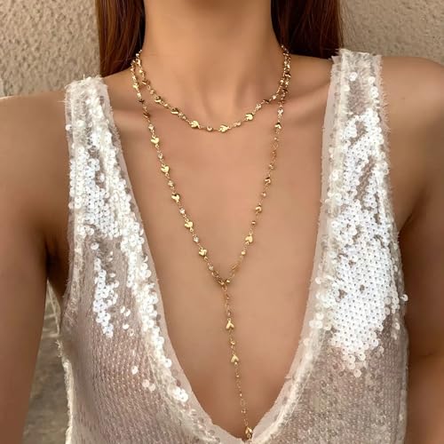 KURTCB Rhinestone Necklace for Women Boho Long Y Lariat Gold Necklace Stack Colorful Summer Beach Jewelry - color: Gold