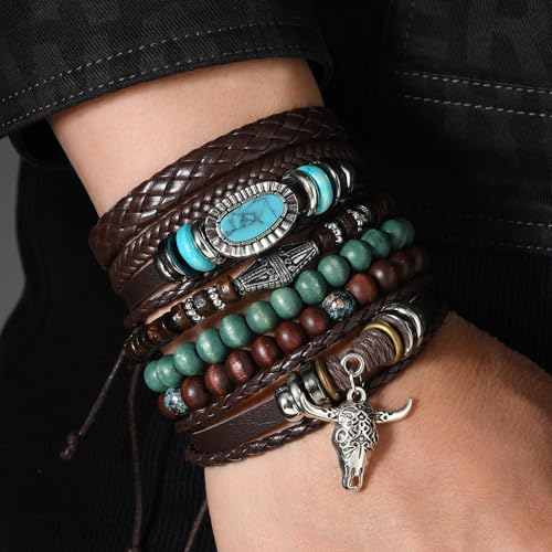 LOTSOF Western Turquoise Beaded Bracelet, Chic Stack Beaded Western Style for Country Concerts, Cowgirl Outfits & Boho Jewelry - color: 6 PCS Cow Head Bracelets