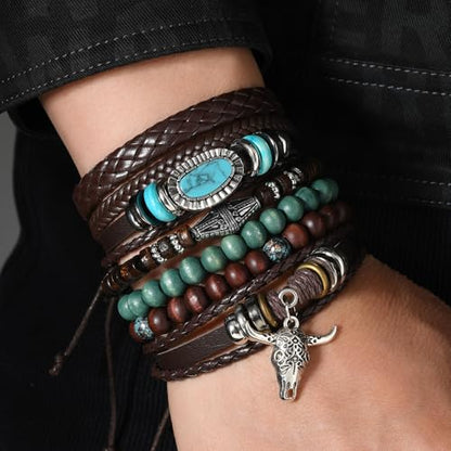LOTSOF Western Turquoise Beaded Bracelet, Chic Stack Beaded Western Style for Country Concerts, Cowgirl Outfits & Boho Jewelry - color: 6 PCS Cow Head Bracelets