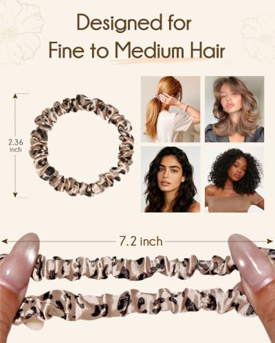 Yanibest 8 Pcs Satin Hair Ties - Thin Hair Scrunchies for Women & Girls | Silk Feeling Soft Hair Ties No Damage Frizz Free, Ponytail Holders Gentle on Hair for Fine to Medium Hair - color: Leopard Print