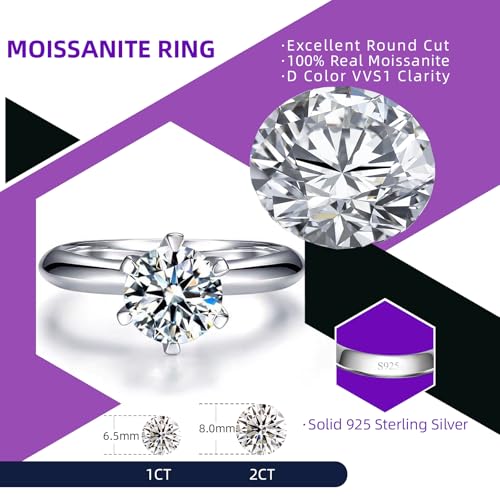 LUSHE Moissanite Engagement Ring 1-2CT D Color VVS1 Clarity 925 Sterling Silver with 18K White Gold Plated Solitaire Moissanite Wedding Promise Rings for Women - color: 001-1 Carat