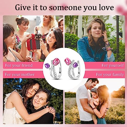 Parmuz 925 Sterling Silver Butterfly Huggies Hoop Earrings for Woman | Gold Plated Cubic Zirconia Star Moon cross Twisted huggie Hoop Post Chunky Small Tiny cuff Snake Heart Earring Gift for Her - color: Purple flower hoop earring