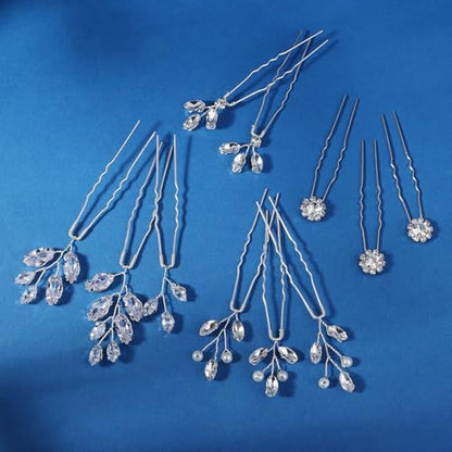 11 Pieces Bride Hair Pins Rhinestones Hair Accessories for Women Crystal Hair Piece for Wedding Bride Women Bridesmaids - color: 01 Silver-TY-0424