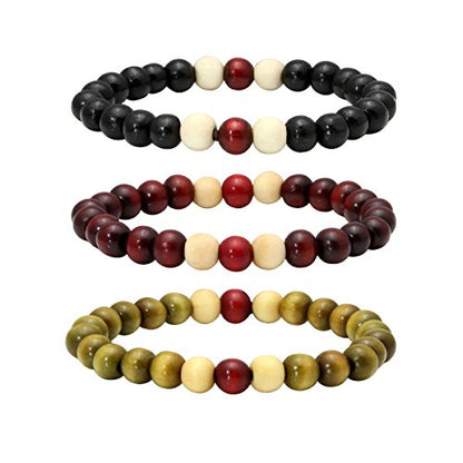 Eigso 6-8mm Wood Beads Bracelet Prayer Beads for Meditation Buddha Tibetan Bracelet for Men and Women - color: D:3 PCS