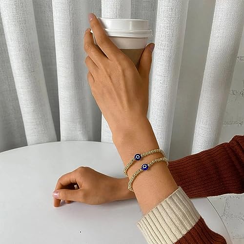 Fesciory Evil Eye Bracelet for Women, Gold Plated Adjustable Chain Jewelry | Blue Evil Eye Charm Bracelet, Lucky Amulet Symbolism, Dainty Adjustable Chain, Daily wear, Jewelry gifts - color: Gold-5