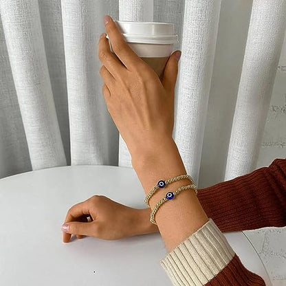Fesciory Evil Eye Bracelet for Women, Gold Plated Adjustable Chain Jewelry | Blue Evil Eye Charm Bracelet, Lucky Amulet Symbolism, Dainty Adjustable Chain, Daily wear, Jewelry gifts - color: Gold-5