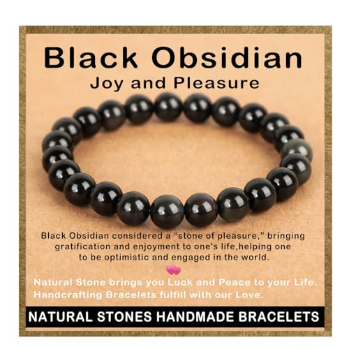 AD Beads Handmade Gemstone Stretch Elastic Bracelet Crystal Healing Reiki Nature's Beauty and Spiritual Essence Unisex (8mm, Black Obsidian (Pleasure)) - color: Black Obsidian (Pleasure), size: 8mm