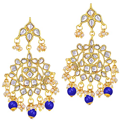 Aheli Elegant Indian Faux Kundan Studded Choker Necklace with Maang Tikka Set Ethnic Wedding Wear Bharatanatyam jewellery set Gift for Women - color: Blue 2