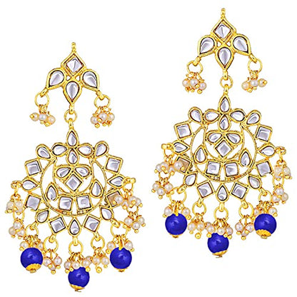 Aheli Elegant Indian Faux Kundan Studded Choker Necklace with Maang Tikka Set Ethnic Wedding Wear Bharatanatyam jewellery set Gift for Women - color: Blue 2