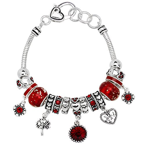 Falari Birthstone Bracelet Multi-Color Charm Beads Silvertone Birthday Gifts for Women - color: 01-January