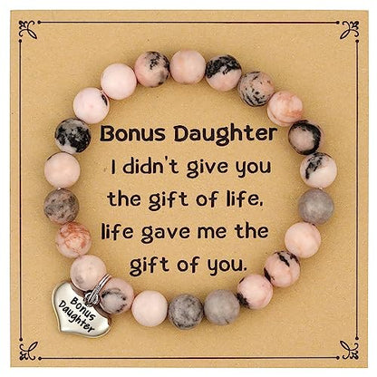 MIXJOY Inspirational Gifts for Women, Heart Charm Pink Elastic Beads Bracelet, Positive Affirmations Get Well Soon Gifts - style: bonus daughter give you life pink