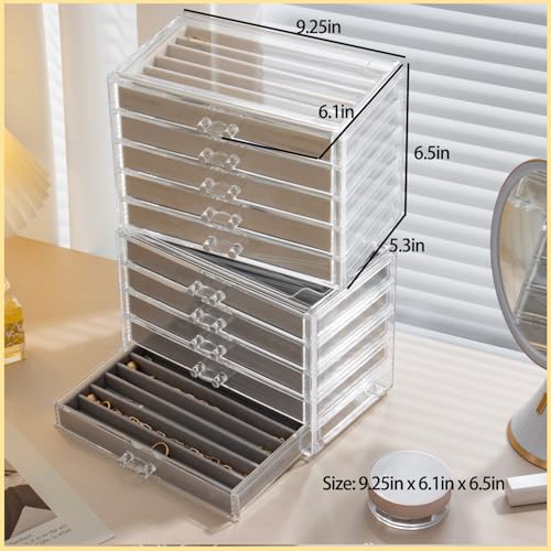 SPAKOWN Necklace Organizer Box with 5 Drawers 30 Compartments | Dustproof Velvet Necklace Tray Acrylic Necklaces Display Case Pendant Chains Storage Tray Gift for Women and Girls (Grey) - color: Grey